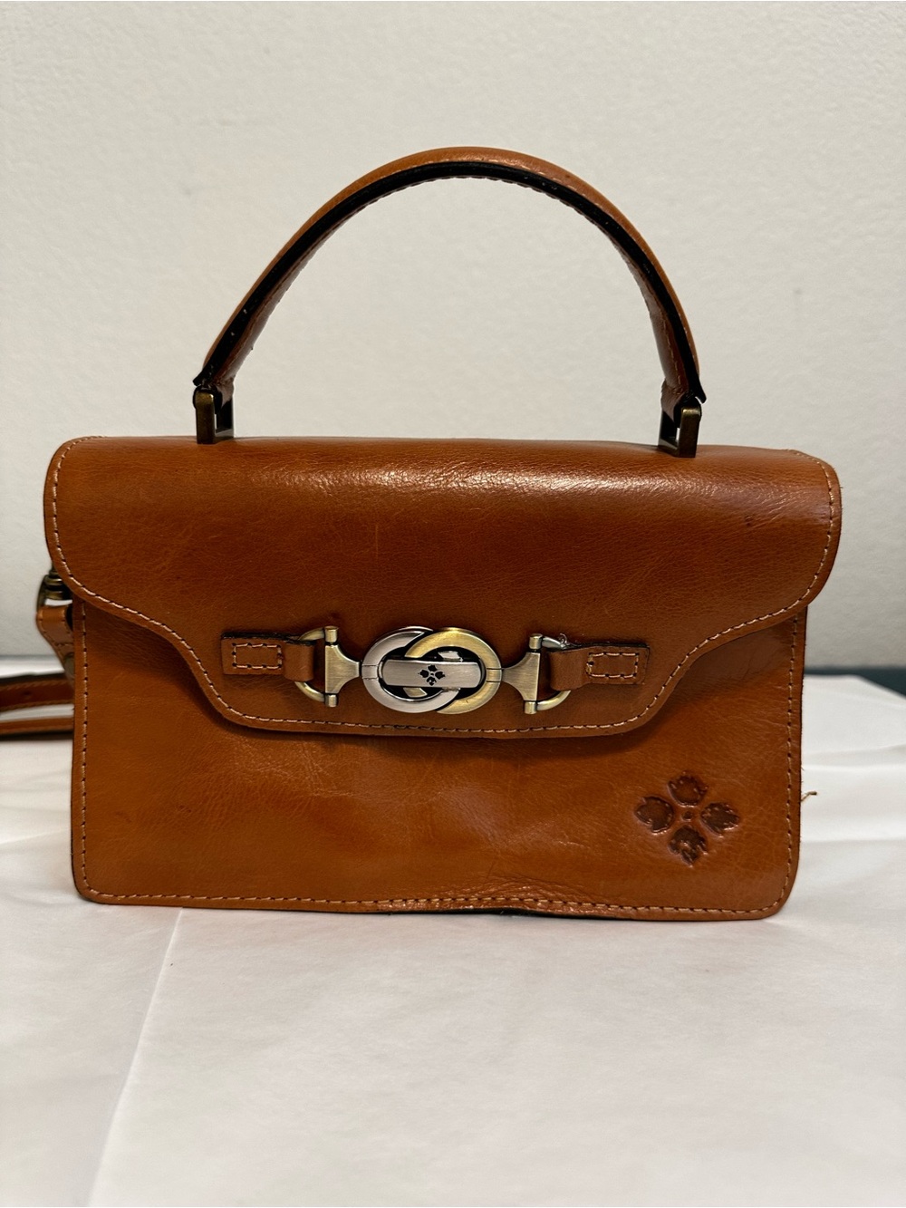 Patricia Nash Porcili Leather Top Handle Crossbody Bag Tan Brown Cognac